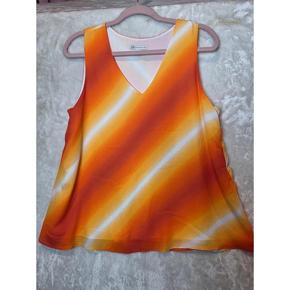 Cato Womens Orange Yellow Diagonal Stripe V-Neck Chiffon Tank Top Size M RN37080